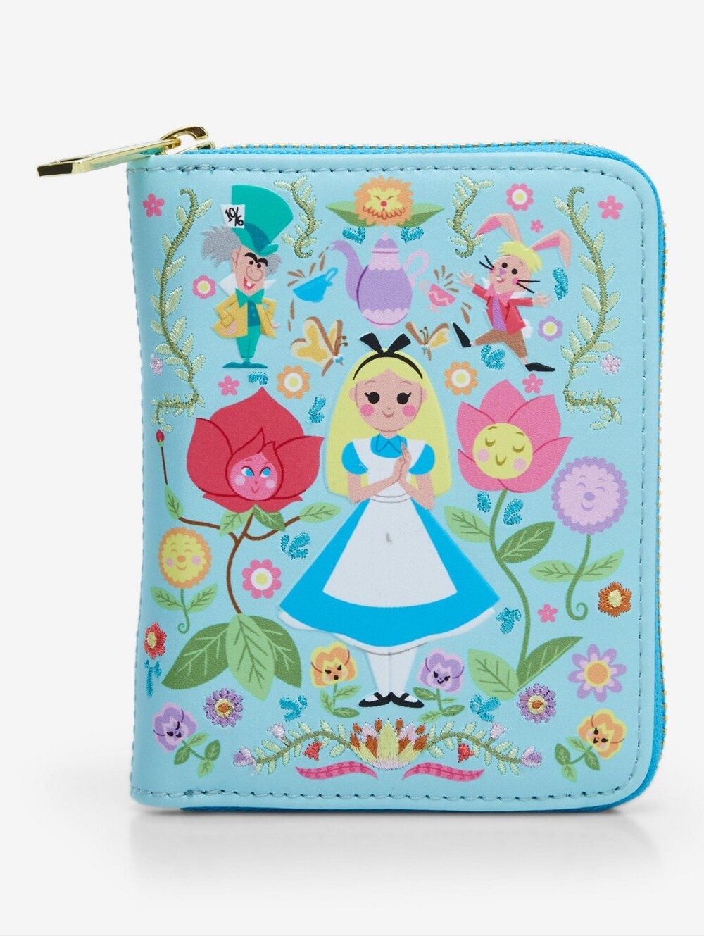 Loungefly Disney Alice in Wonderland Light Blue Floral Embroidered Zip Wallet